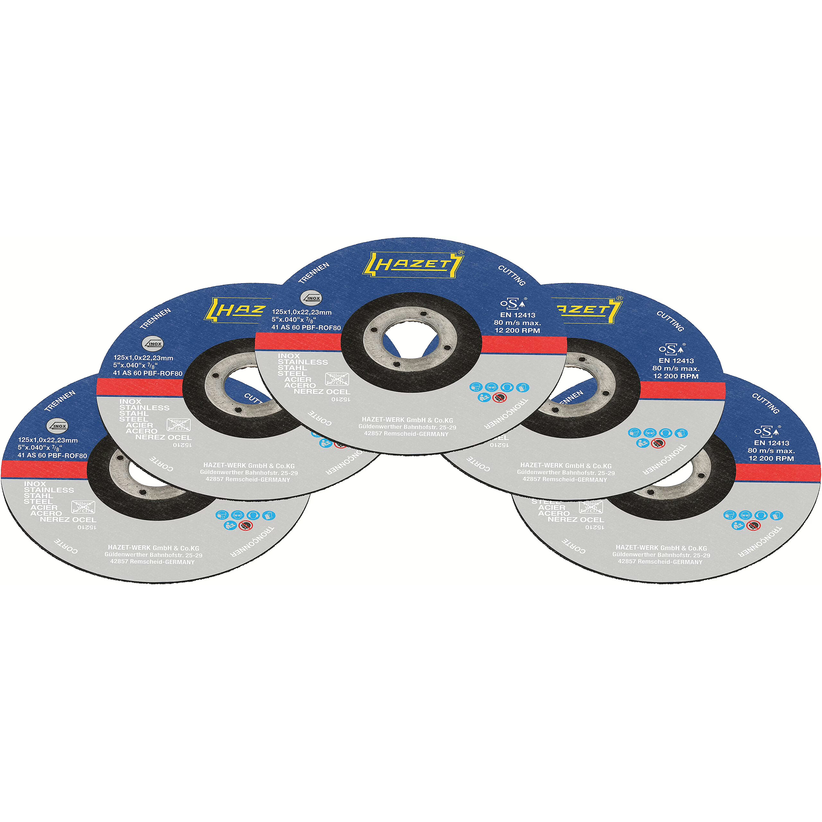 Jeu de disques à tronçonner 125 x 1 x 22,23 mm 5 pièces pour meuleuse sans fil HAZET - 9233-010/5