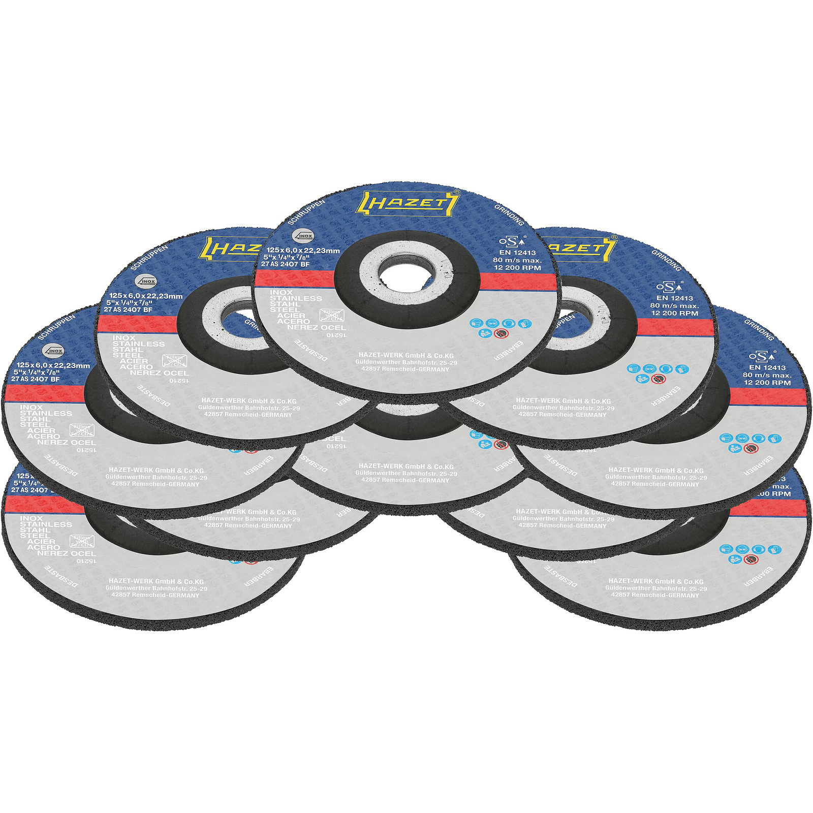 Jeu de meules à ébarber 125 x 6 x 22,23 mm 10 pièces pour meuleuse sans fil HAZET - 9233-011/10