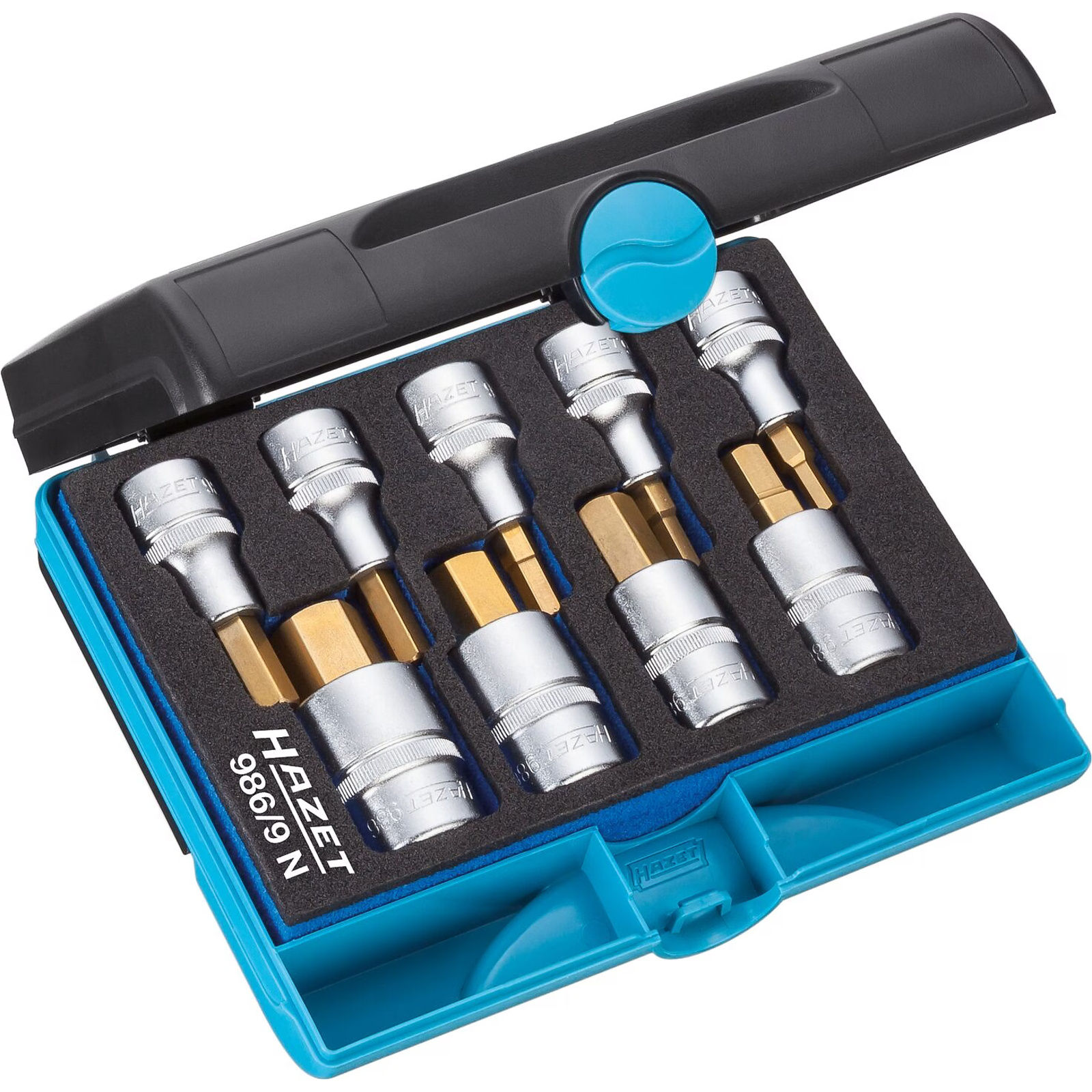 Jeu de douilles mâles 9 pièces carré creux 1/2 pouce profil six pans intérieurs avec moletage HAZET - 986/9N
