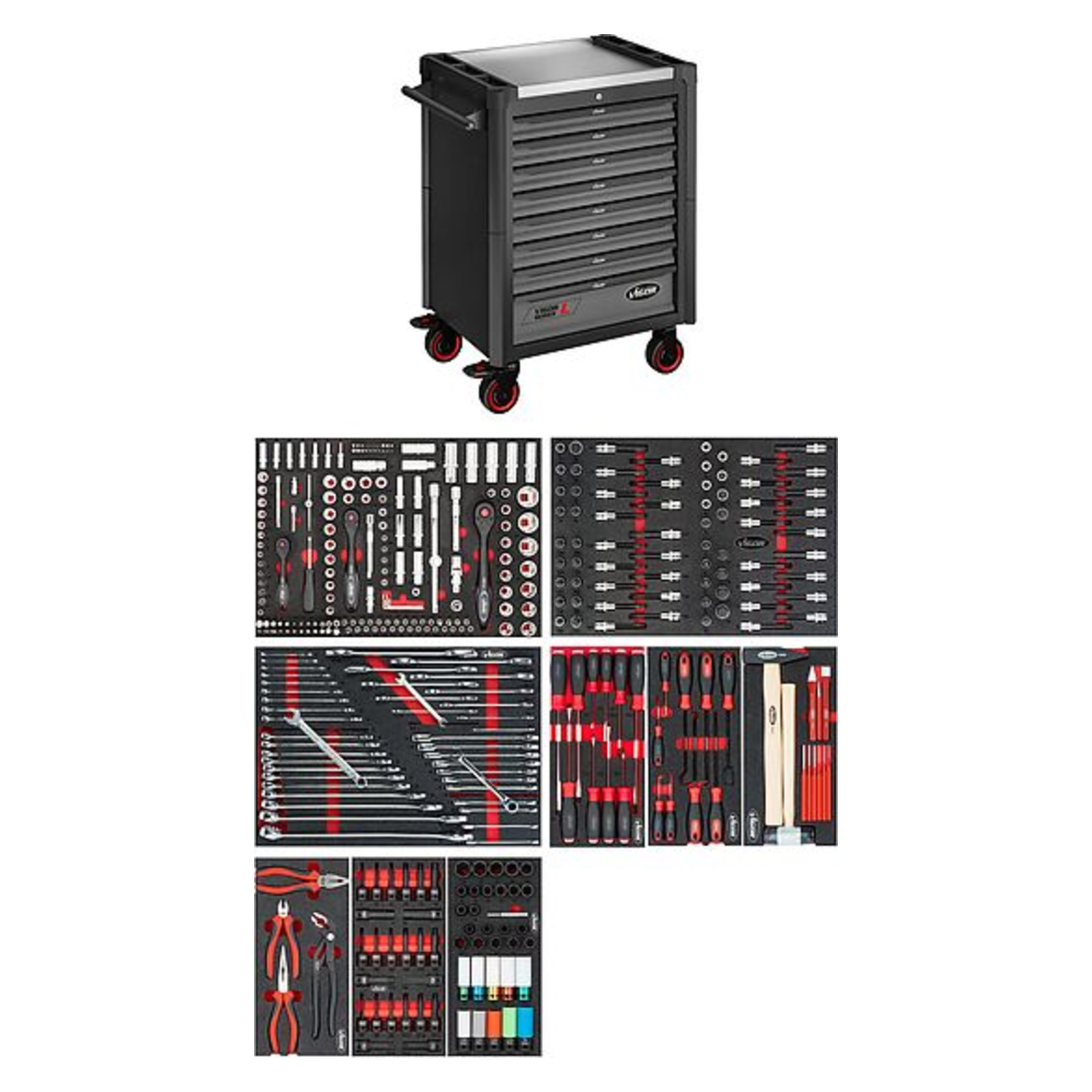 Servante d'atelier série L avec assortiment  VIGOR - V1901-X/376