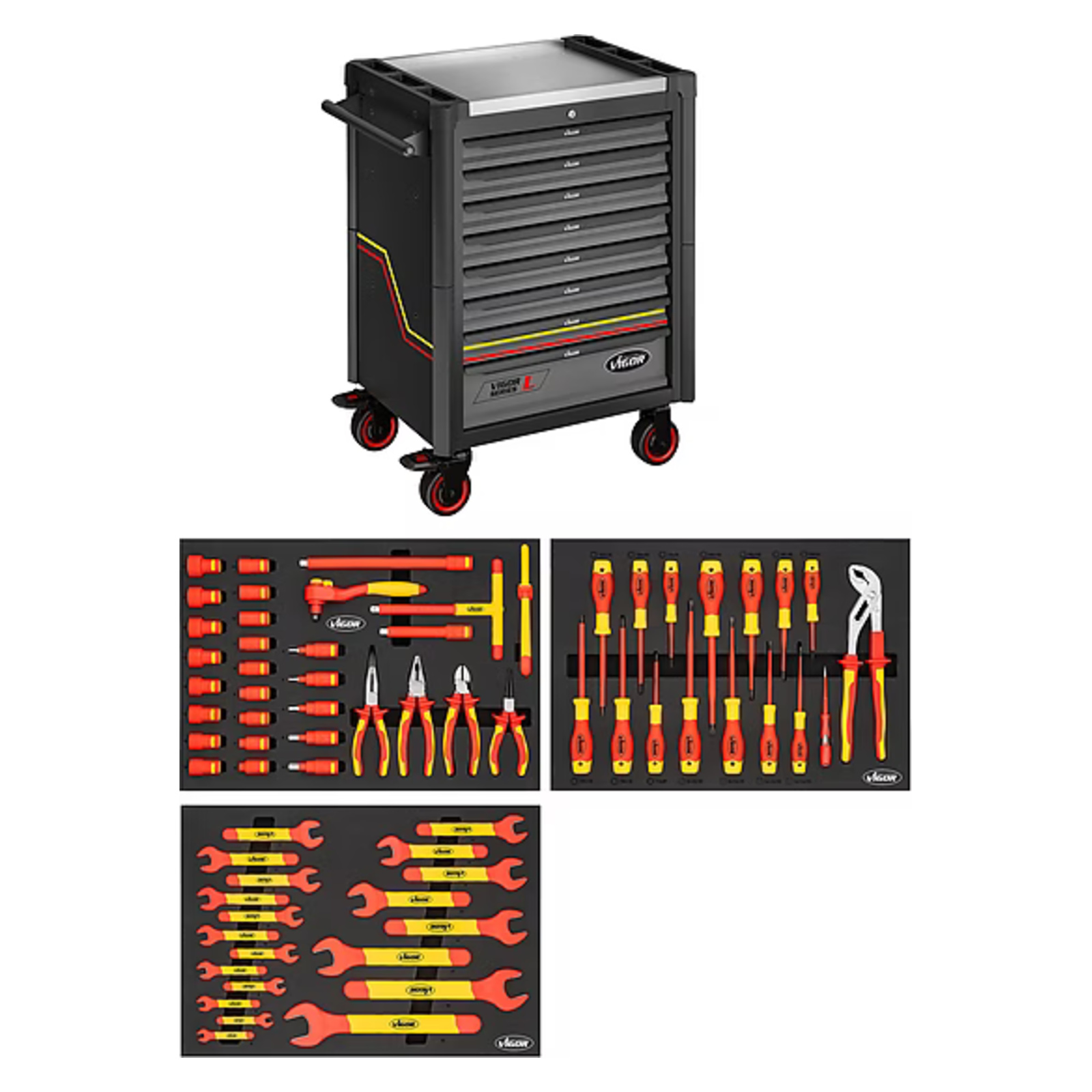 Servante d'atelier séries L avec assortiment d'outils isolés  VIGOR - V1901-X-EV/66