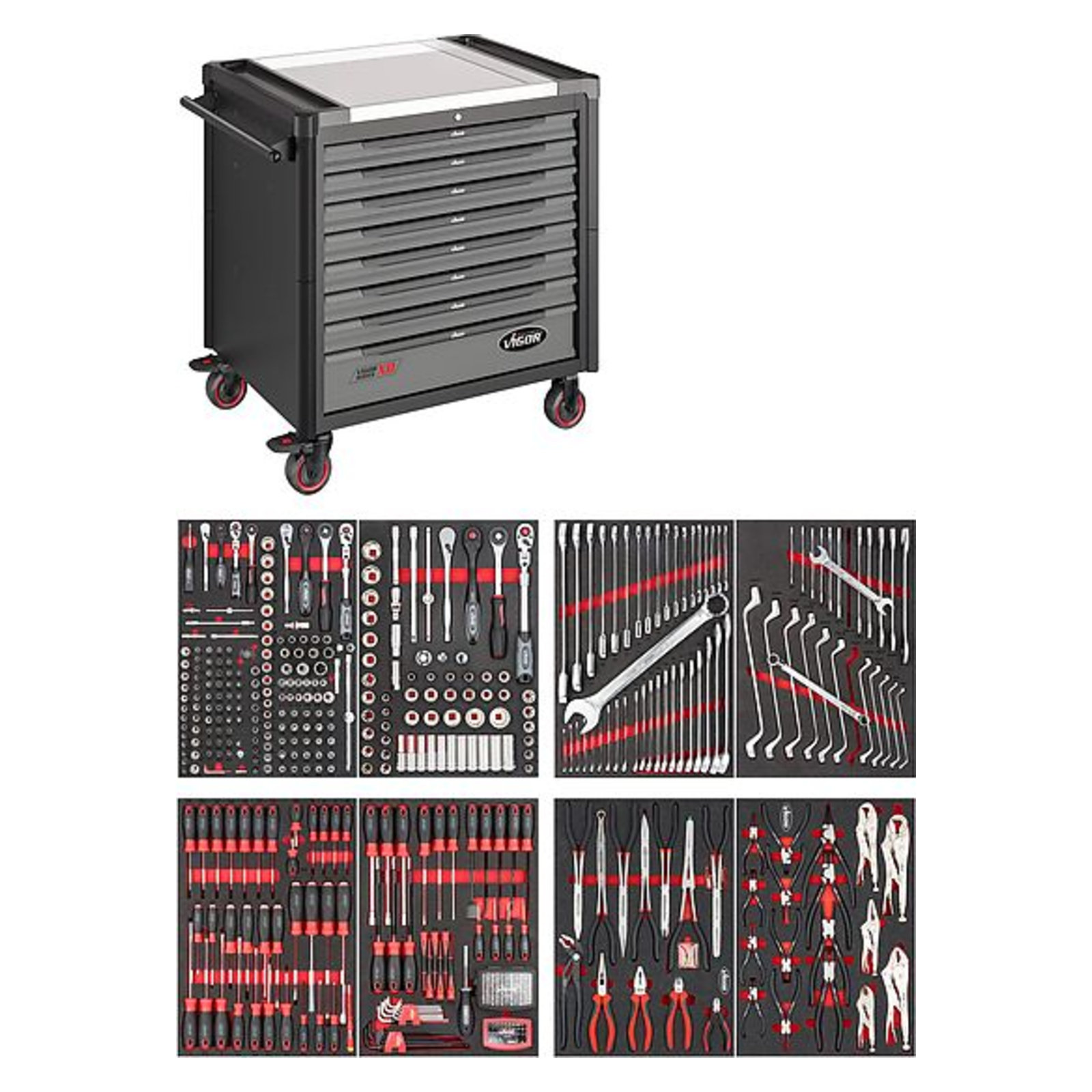 Servante d'atelier séries XD extra-profonde plateau de travail en acier inoxydable avec assortiment  VIGOR - V4481-XD/469