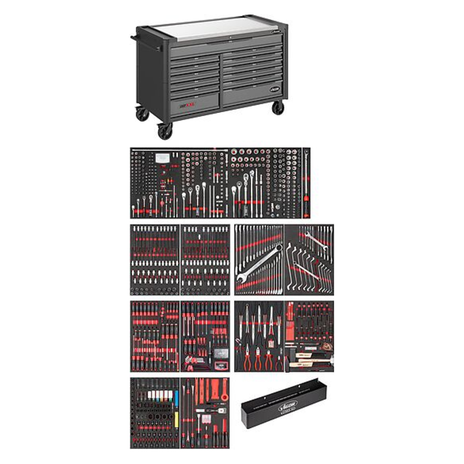 Servante d'atelier séries XXL plateau de travail en acier inoxydable avec assortiment  VIGOR - V4481-XXL/929