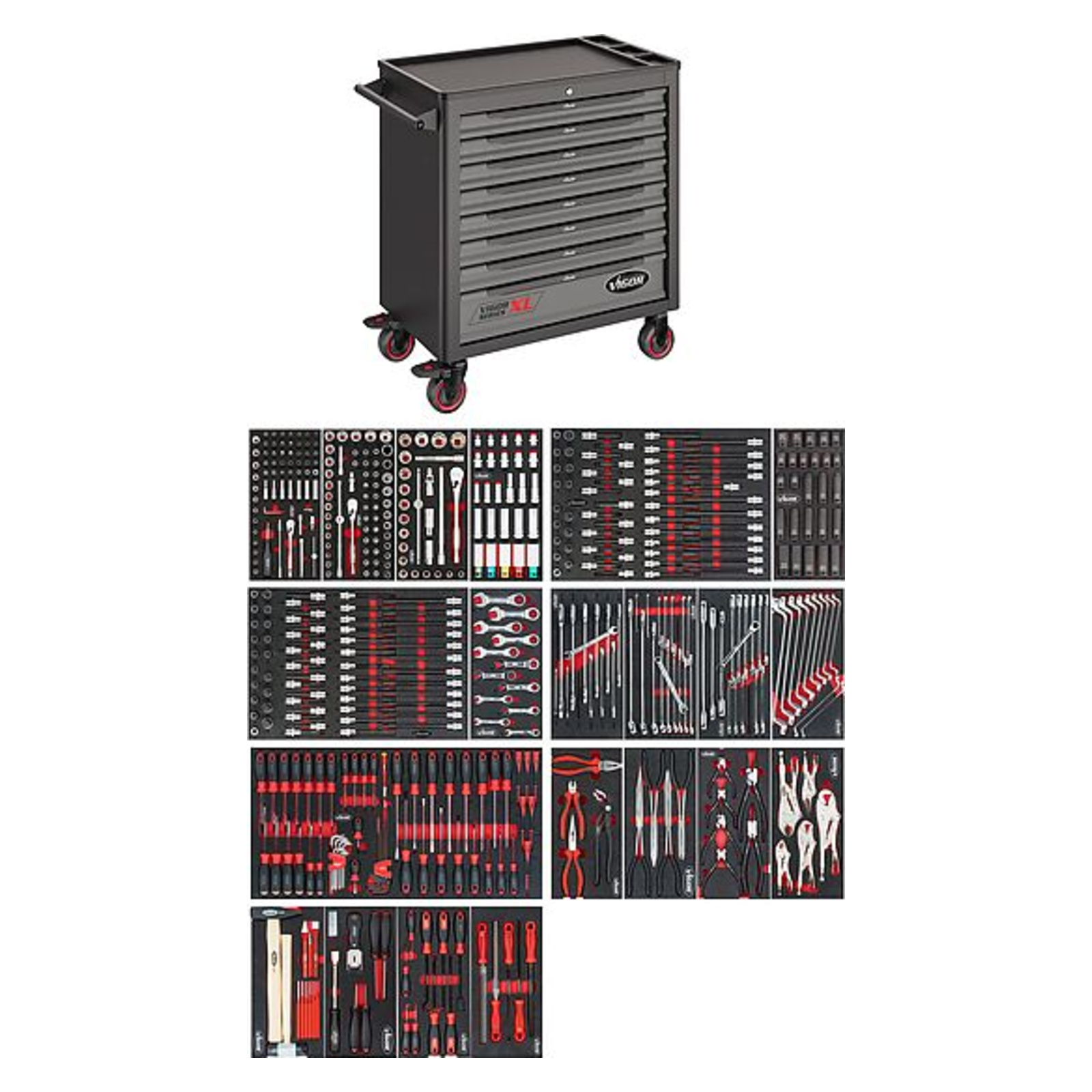 Servante d'atelier séries XL plateau de travail en matière plastique avec assortiment  VIGOR - V5434