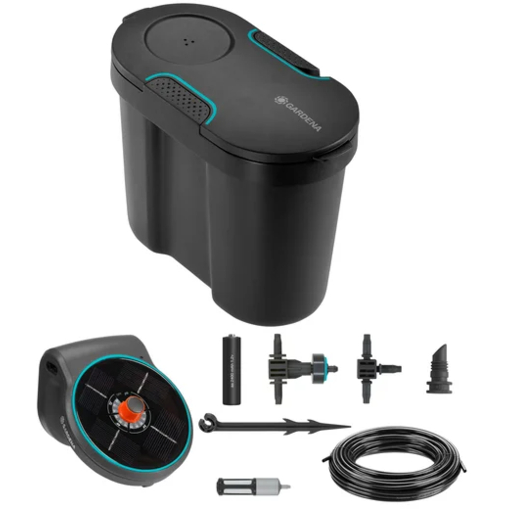 Solution d'arrosage automatique solaire AquaBloom avec réserve d'eau - GARDENA - 13301-20