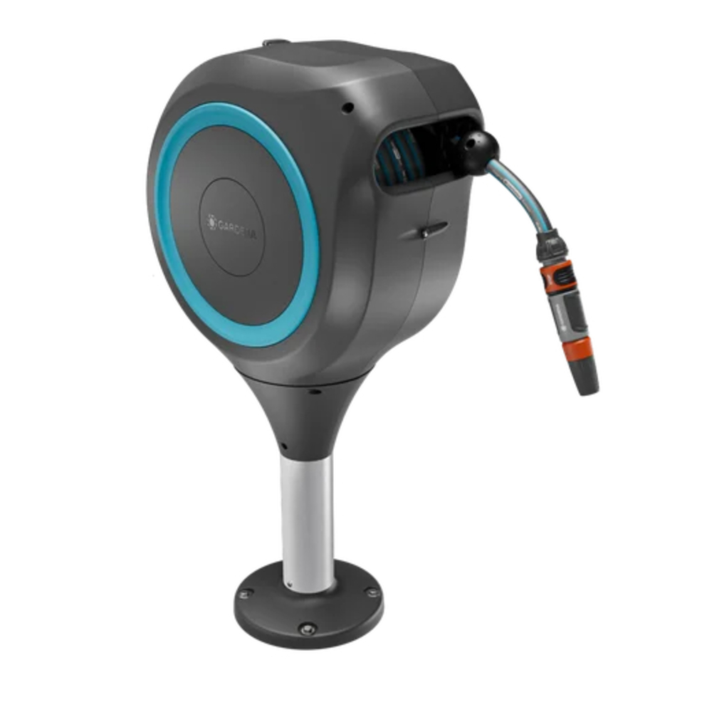 Dévidoir automatique pour terrasse RollUp M, tuyau de 20 m bleu turquoise - enroulement automatique - GARDENA - 18615-20