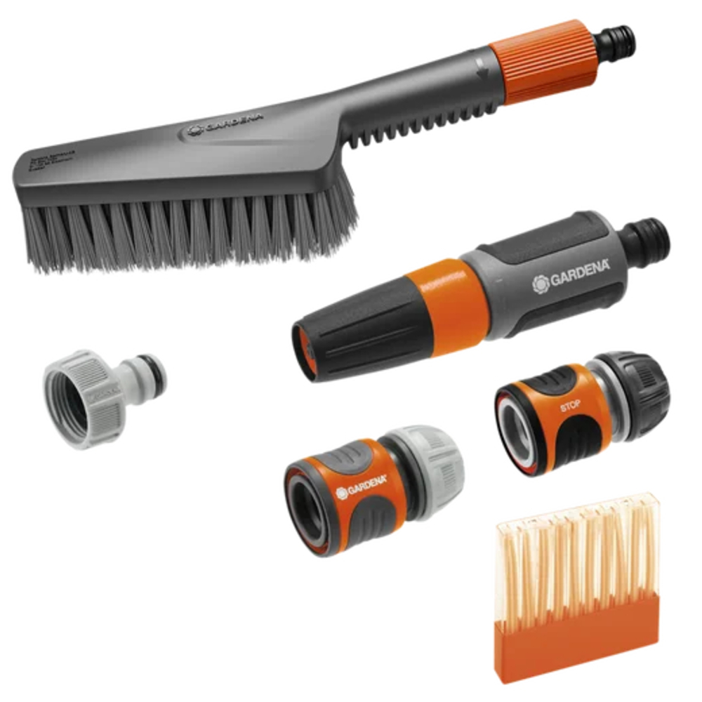 Kit brosse de lavage à main S souple Cleansystem avec les batônnets de shampooing & raccords - GARDENA - 18862-20