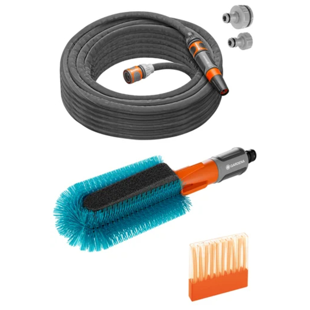 Kit brosse de lavage pour vélo Cleansystem avec tuyau Liano + batônnets de shampoing cire - GARDENA - 18864-20