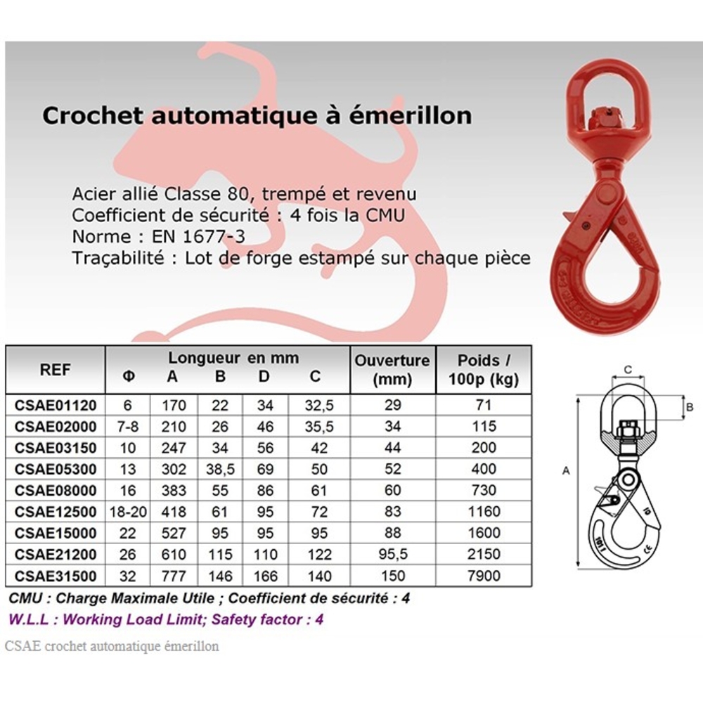 CROCHET DE SÉCURITÉ AUTOMATIQUE À ÉMERILLON D16 IDMAT CSAE08000