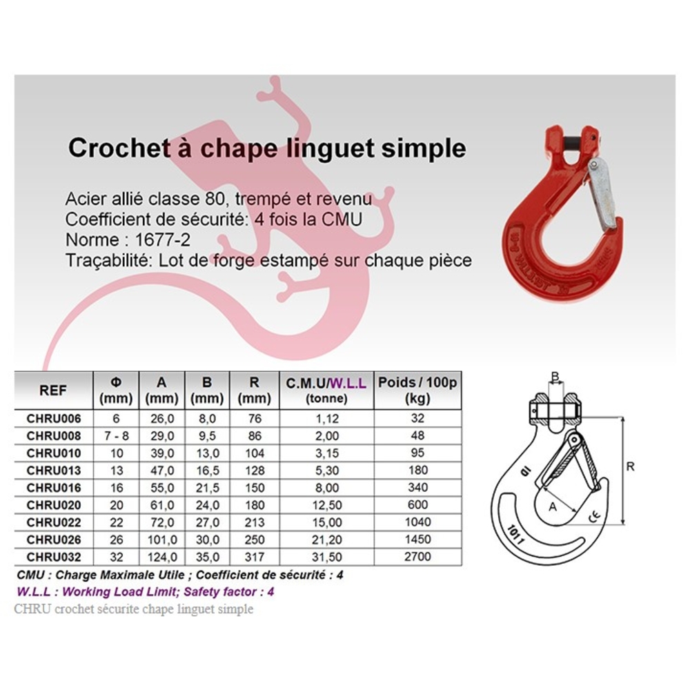 LINGUET DE SECURITE CROCHET A CHAPE POUR CHAINE 10MM