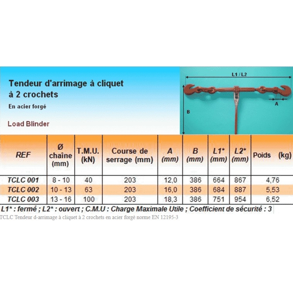 TENDEUR ARRIMAGE A CLIQUET 2 CROCHETS CHAINE D10-13MM IDMAT TCLC002 