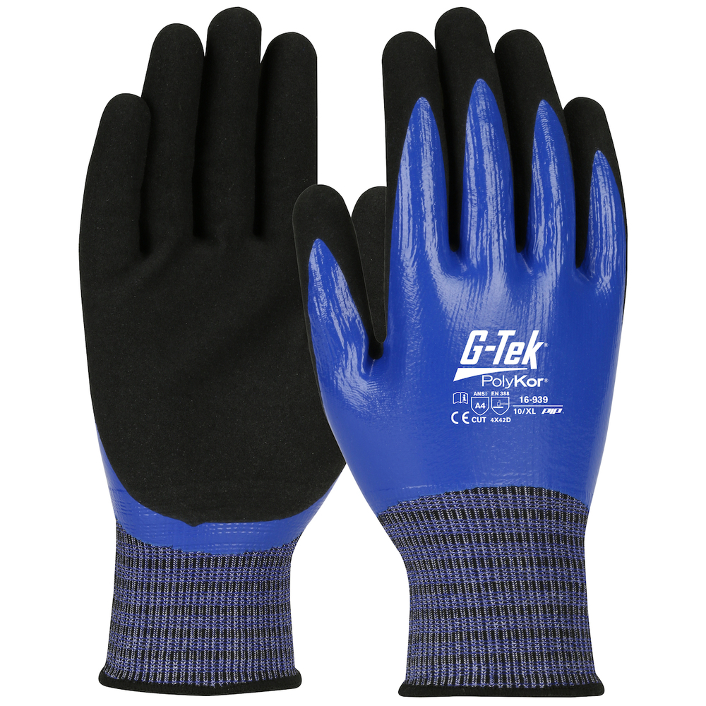 Gants doublure double enduction nitrile PolyKor X7 bleu  G-TEK - 16-939