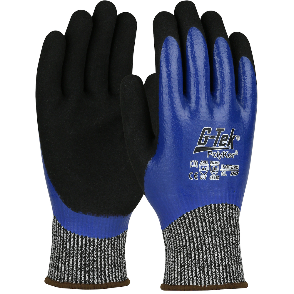 Gants doublure enduction double nitrile PolyKor bleu  G-TEK - 16-CUT229MS