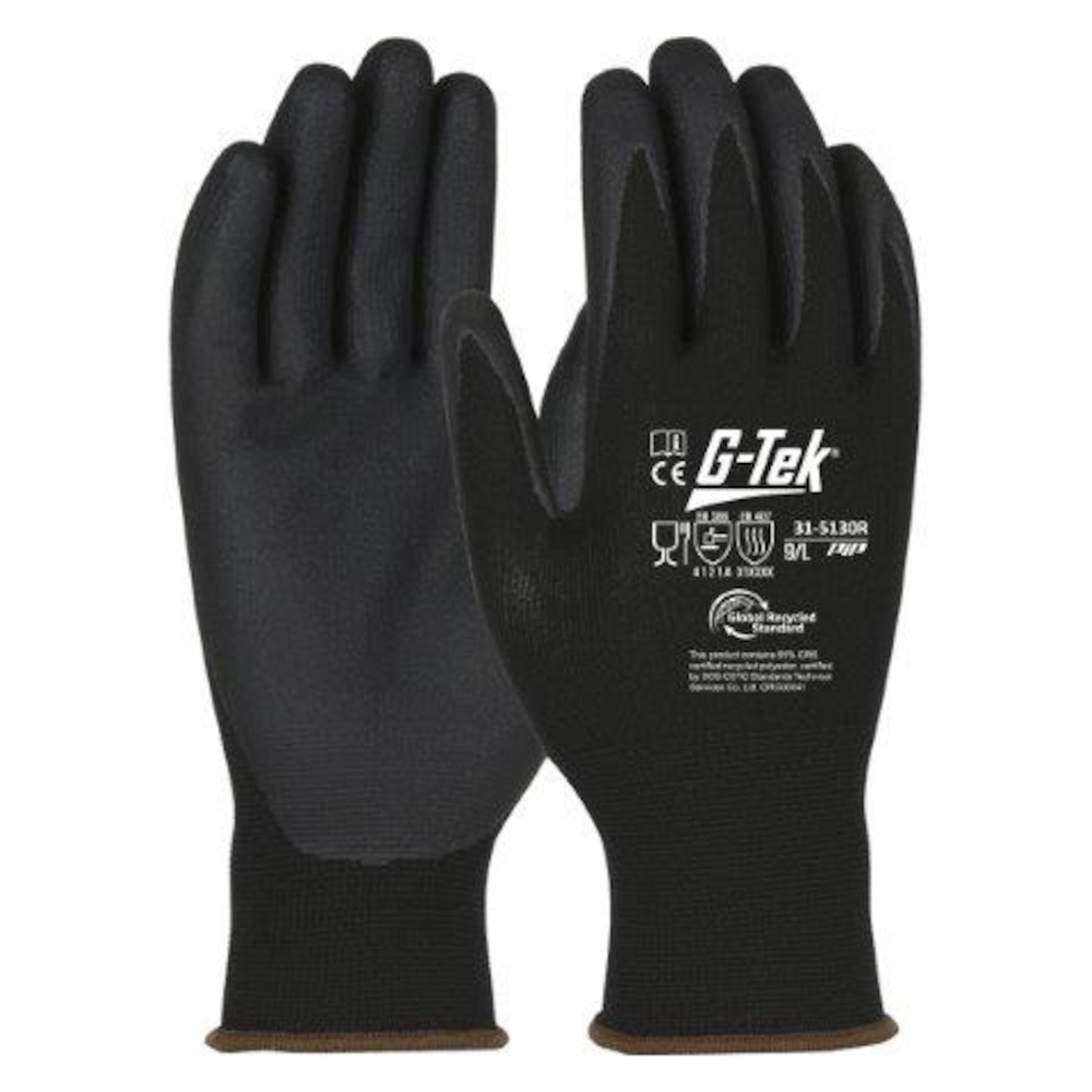 Gants doublure plastique recyclé enduction nitrile 3RX noir  G-TEK - 31-5130R