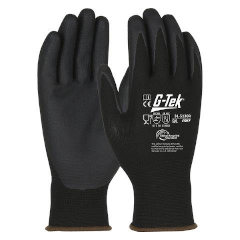 Gants doublure plastique recyclé enduction nitrile 3RX noir  G-TEK - 31-5130R-ET
