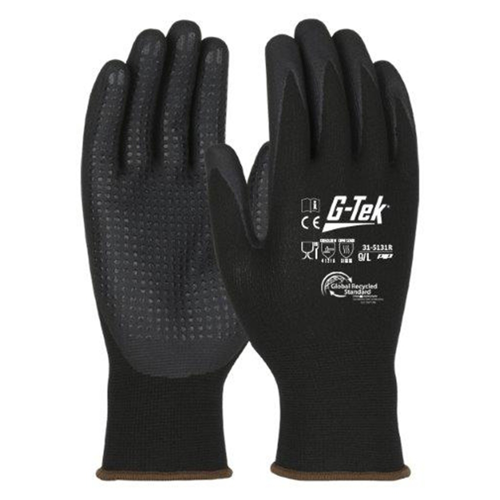 Gants doublure plastique recyclé enduction nitrile/picots 3RX noir  G-TEK - 31-5131R-ET