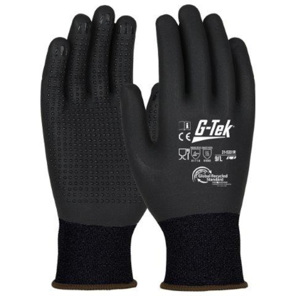 Gants doublure plastique recyclé nitrile mousse/picots 3RX noir  G-TEK - 31-5331R