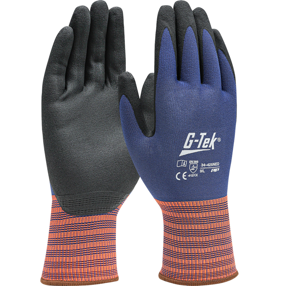 Gants doublure polyester/spandex nitrile mousse  Blue & Orange  G-TEK - 34-425NEO