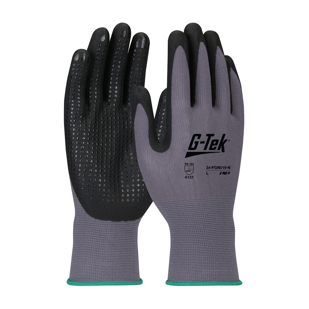 Gants doublure nylon nitrile mousse/picots LOT DE 12  oeko tex gris G-TEK - 34-FGN019/N