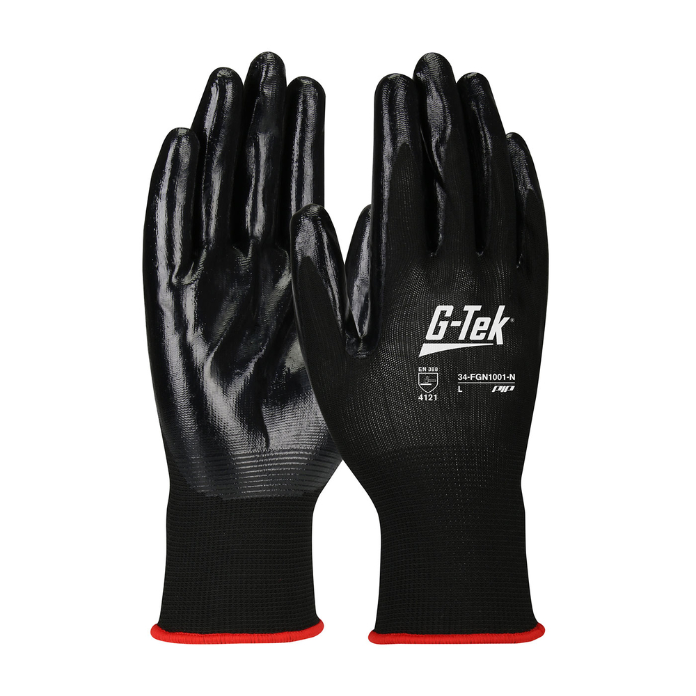 Gants doublure polyester enduction nitrile noir - Lot de 12 - G-TEK - 34-FGN1001