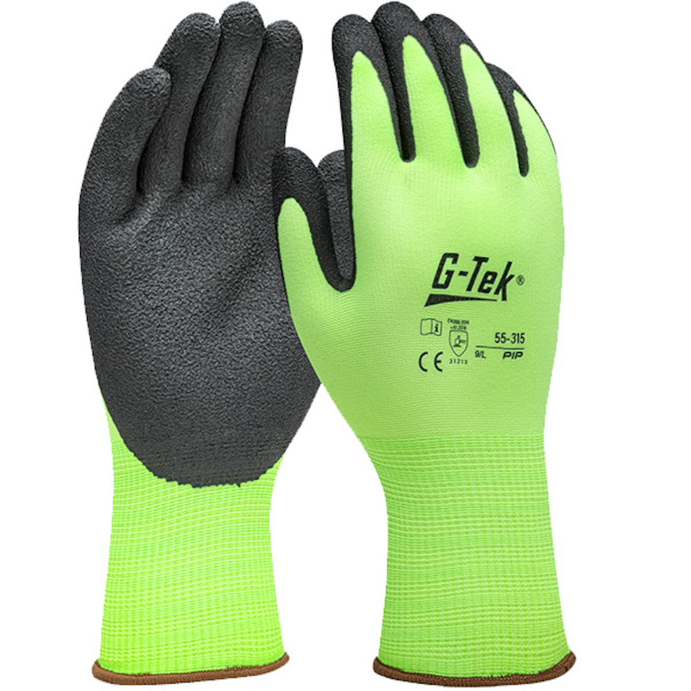 Gants doublure polyester/spandex jaune haute visibilité - Lot de 12 - G-TEK - 55-315