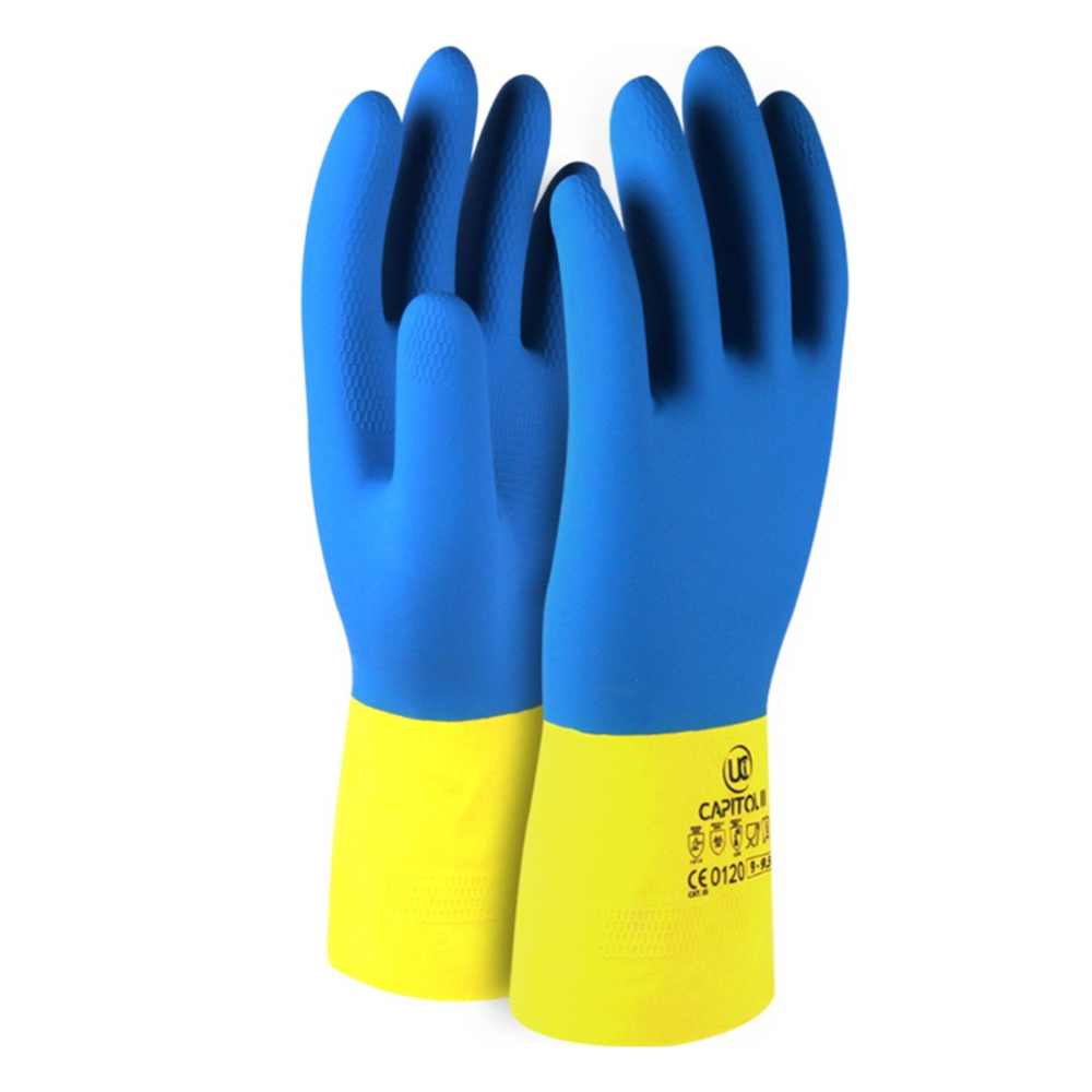 Gants Capitol-2 double paume latex trempé bleu/jaune - Lot de 10 - UCI - G/CAPITOL-2