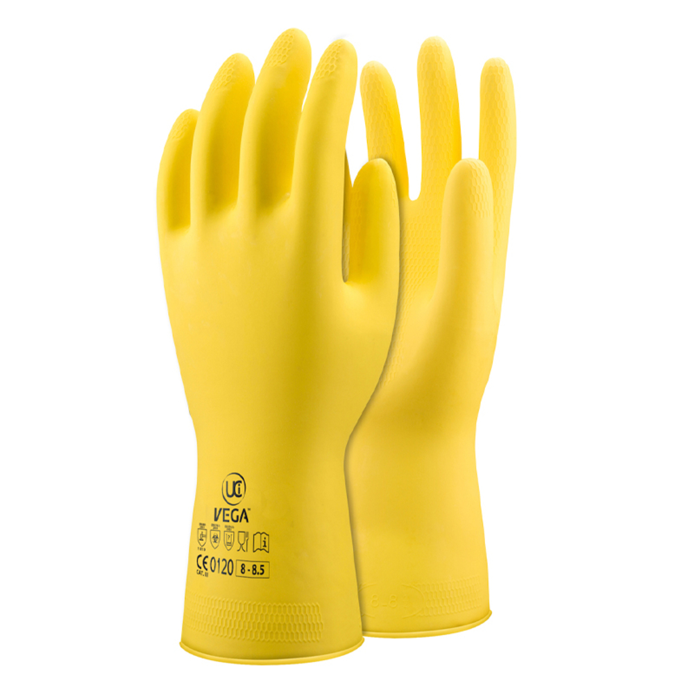 Gants VEGA latex doublés jaune - Lot de 10 - UCI - G/VEGA