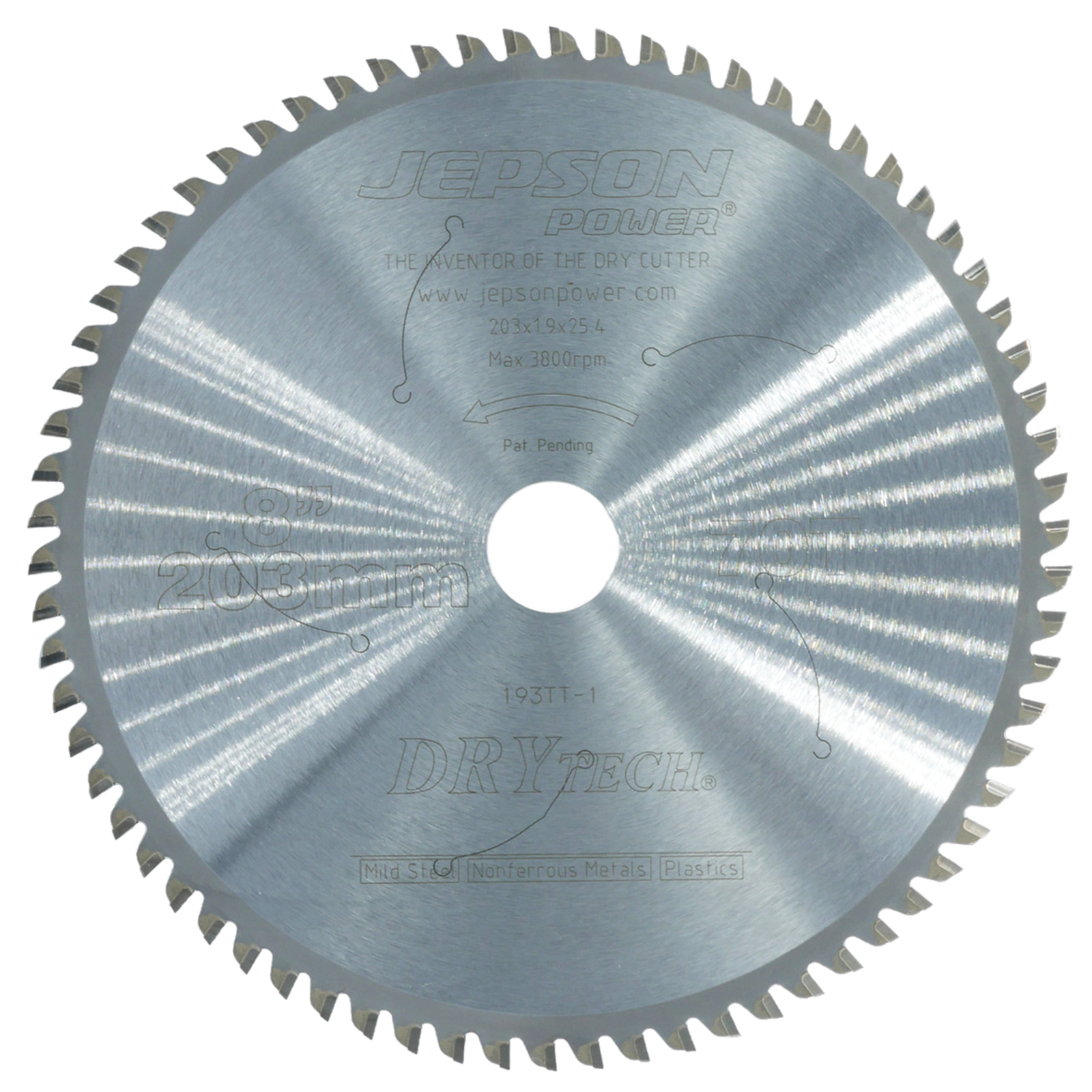 Lame carbure Drytech Ø 203 mm / 70D pour acier - parois minces JEPSON - 72120070