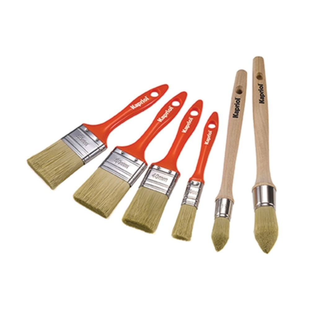 LOT DE 6 PINCEAUX - 4 PLATS / 2 À MANCHE EN BOIS - KAPRIOL - 23919