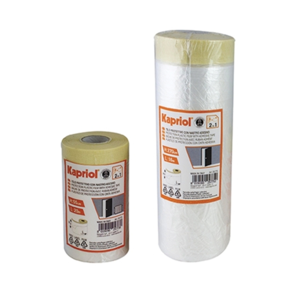 BACHE DE PROTECTION AVEC RUBAN ADHESIF POLYETHYLENE 140CMX33MT - KAPRIOL - 25774