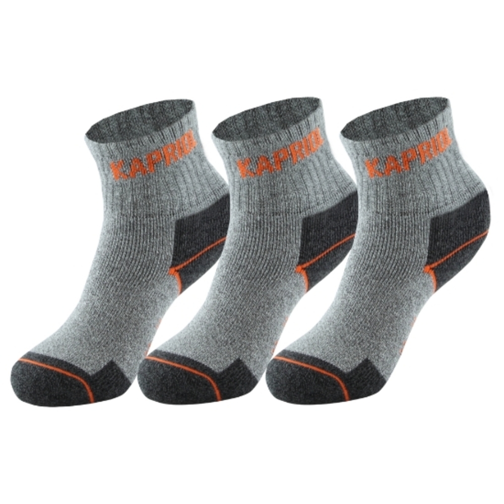 LOT DE 3 CHAUSSETTES WORK GRIS/ORANGE COURTES - KAPRIOL
