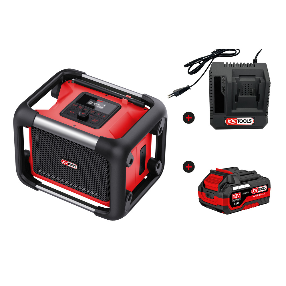 Enceinte de chantier avec batterie 18V 4Ah et chargeur rapide KS TOOLS - 100172F-A1