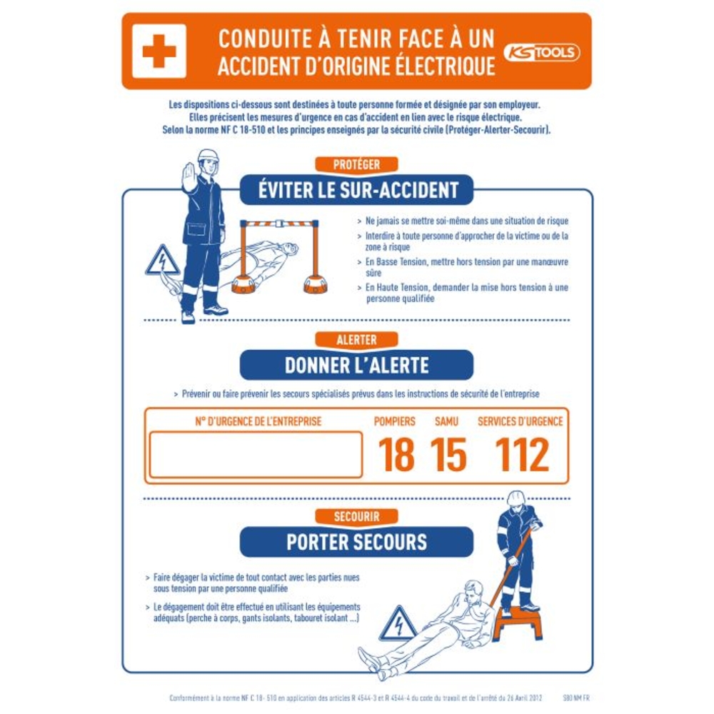 Affiche aluminium de soins aux électrisés 500x350 mm KS TOOLS - 117.0171