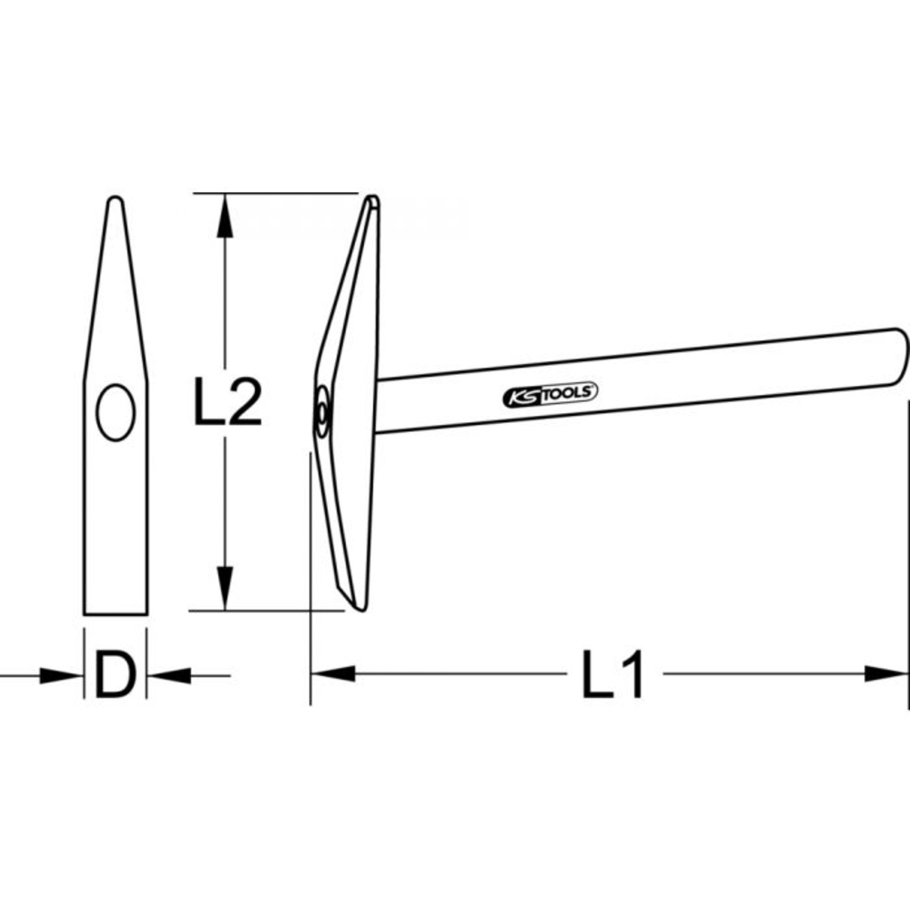 Marteau à piquer les soudures tête 500g panne verticale- manche bois KS TOOLS - 140.2177