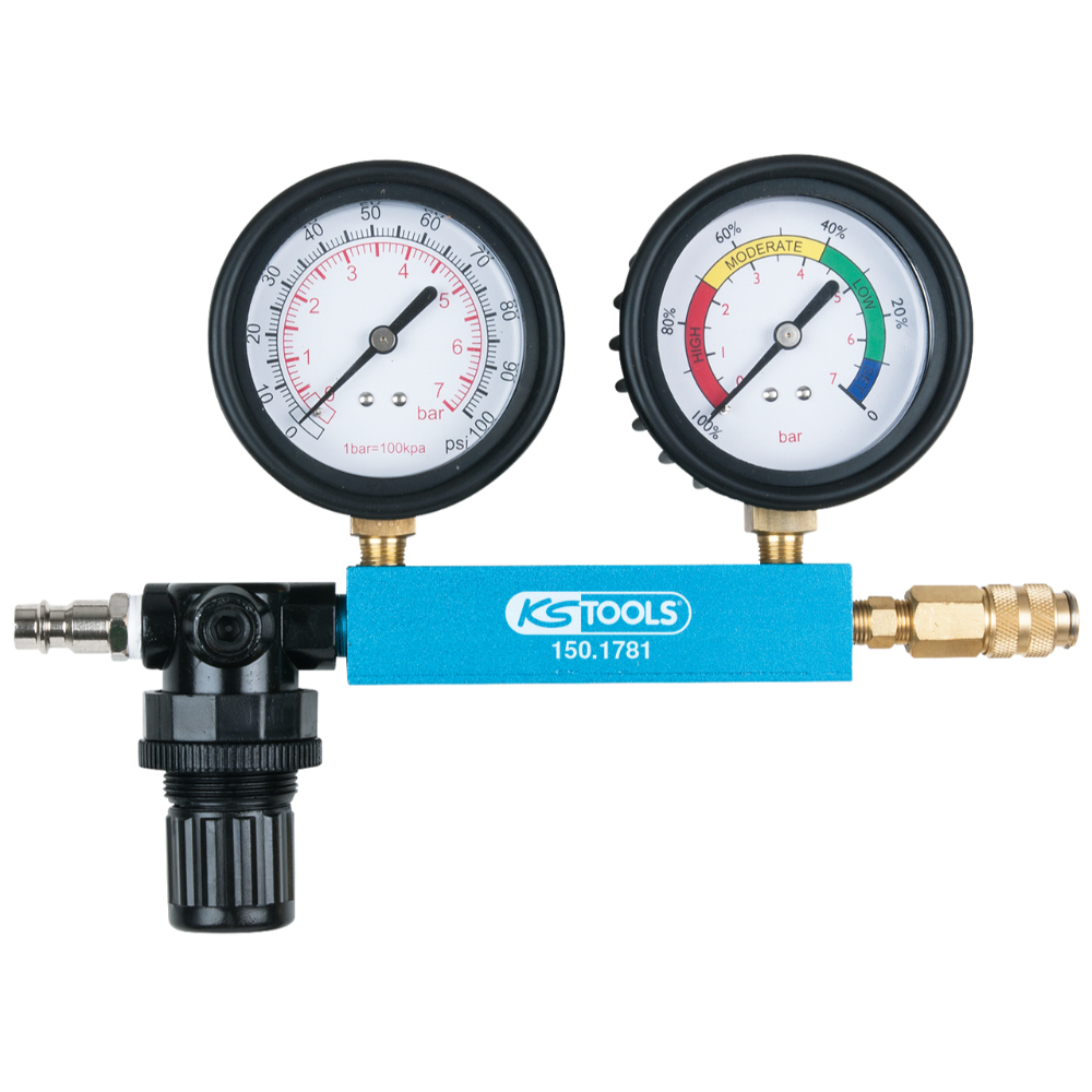 Testeur à double affichage - 0-7 bar avec affichage perte pression 0-100% KS TOOLS - 150.1781