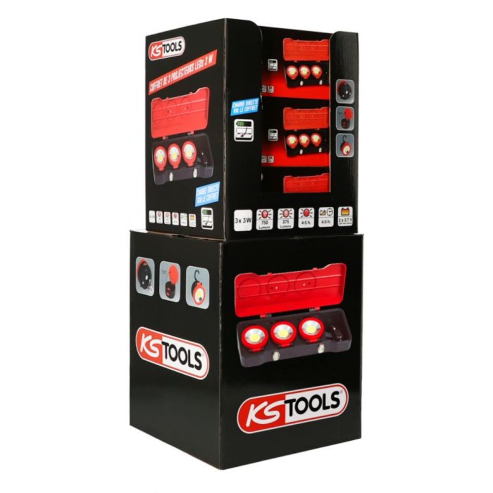 Présentoir de 9 coffrets de 3 projecteurs LEDs 3W KSTOOLS - 1504314D