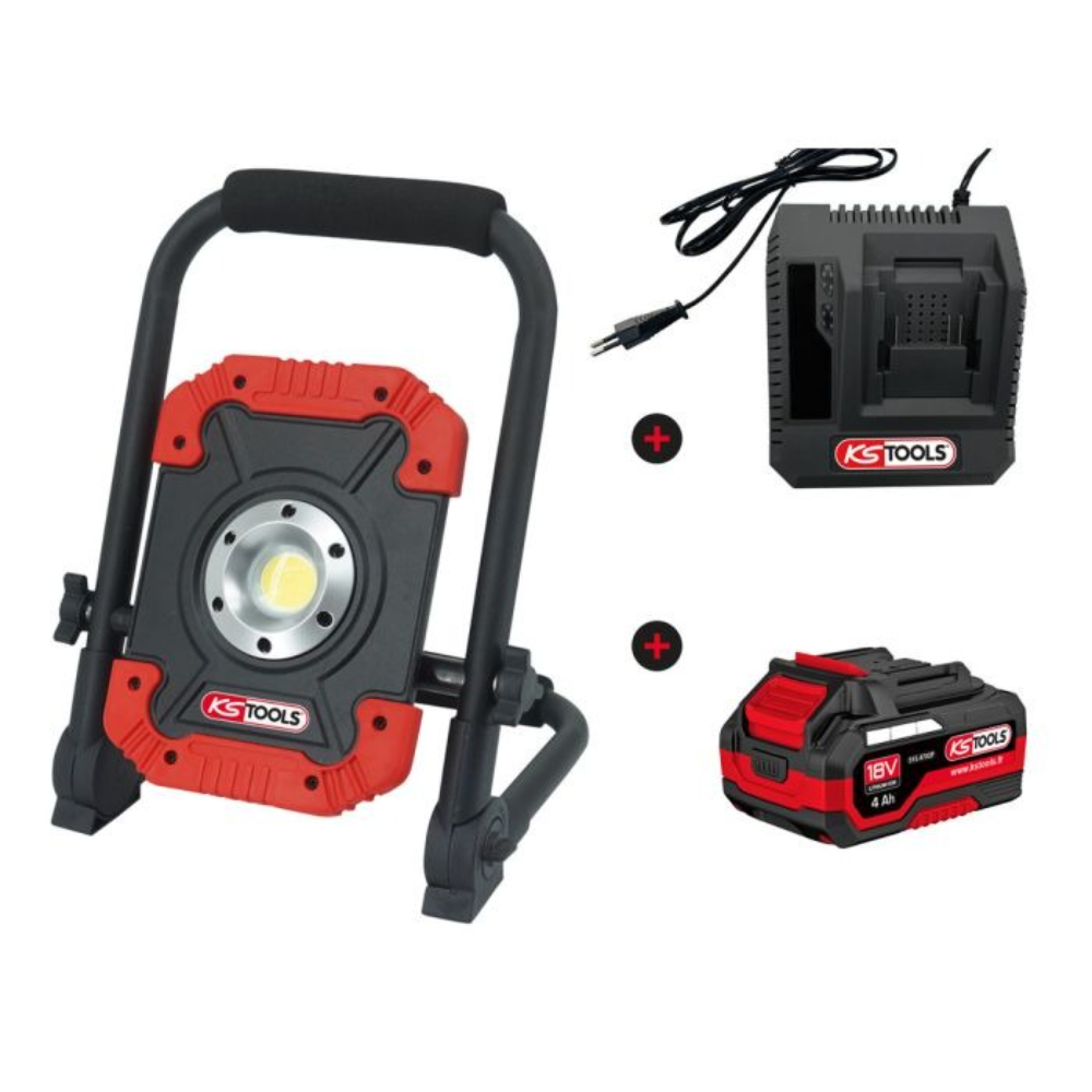 Projecteur led de chantier avec batterie 18v 4ah et chargeur rapide KS TOOLS - 150.4358F-A1