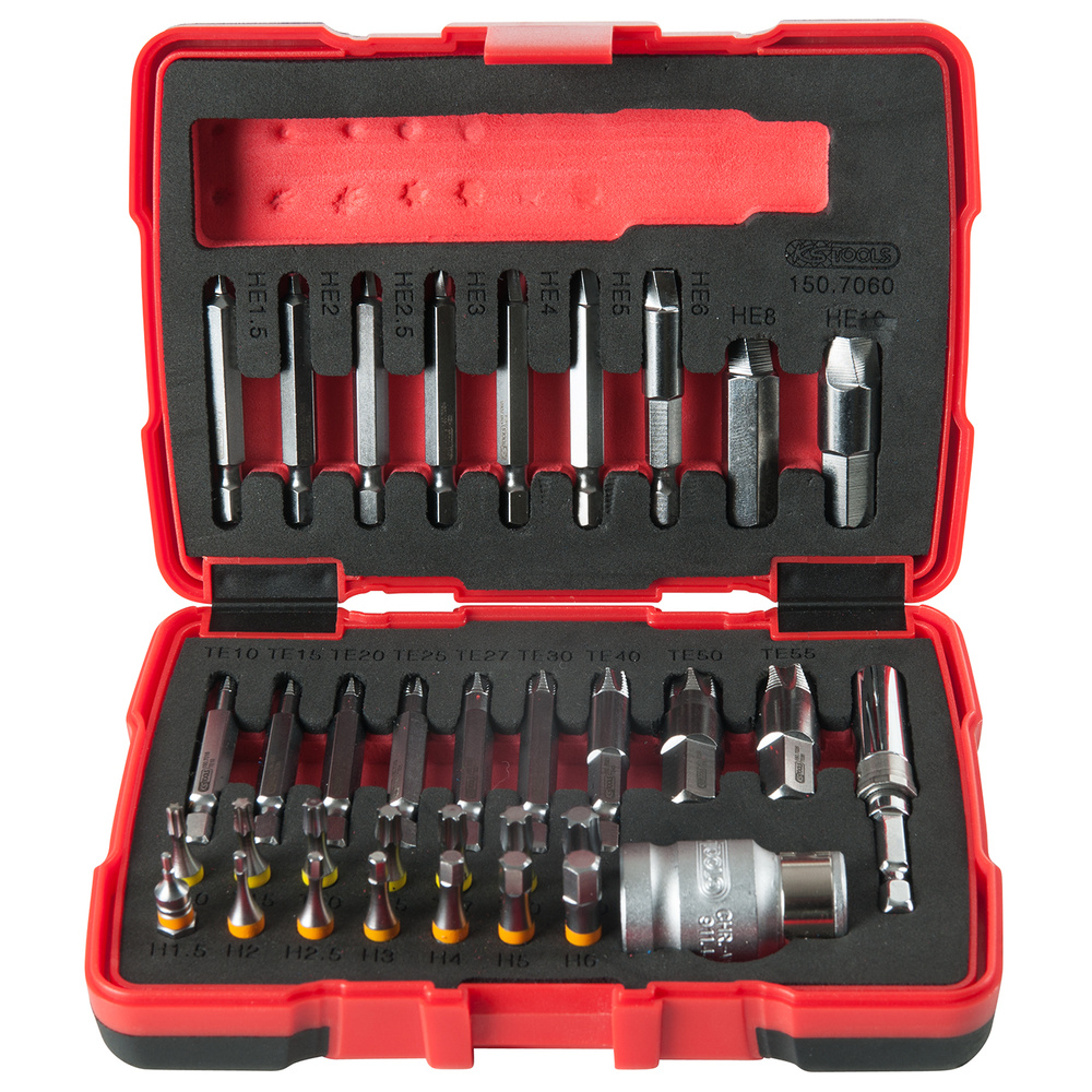 Coffret d'embouts d'extraction pour vis TORX et 6 pans 34 pcs KS TOOLS - 150.7060