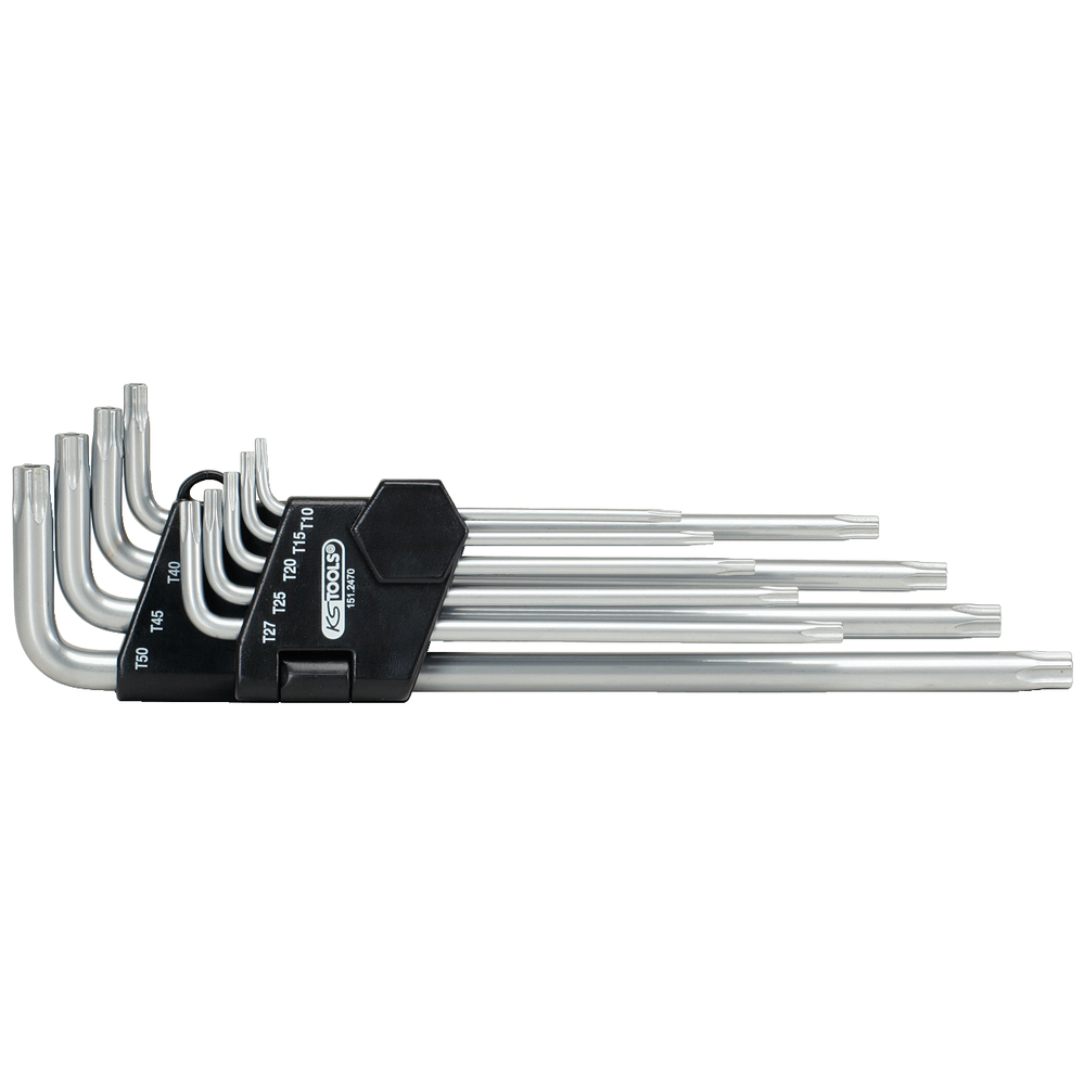 Jeu de clés mâles 5 pans percées extra longues 9 pièces: T10 - T15 - T20 - T25 KS TOOLS - 151.2470