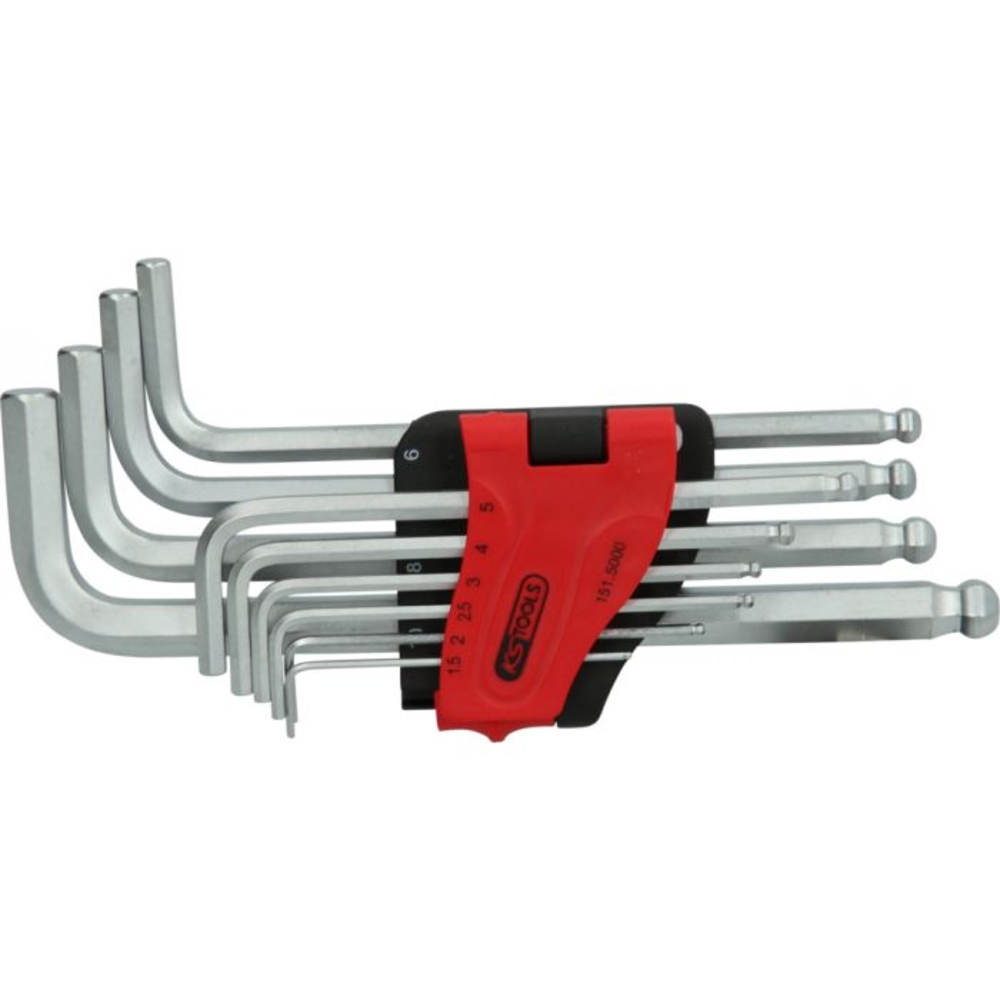 Jeu de clés mâles coudées à six pans creux et tête sphérique longues 10 pcs. KS TOOLS - 151.5000