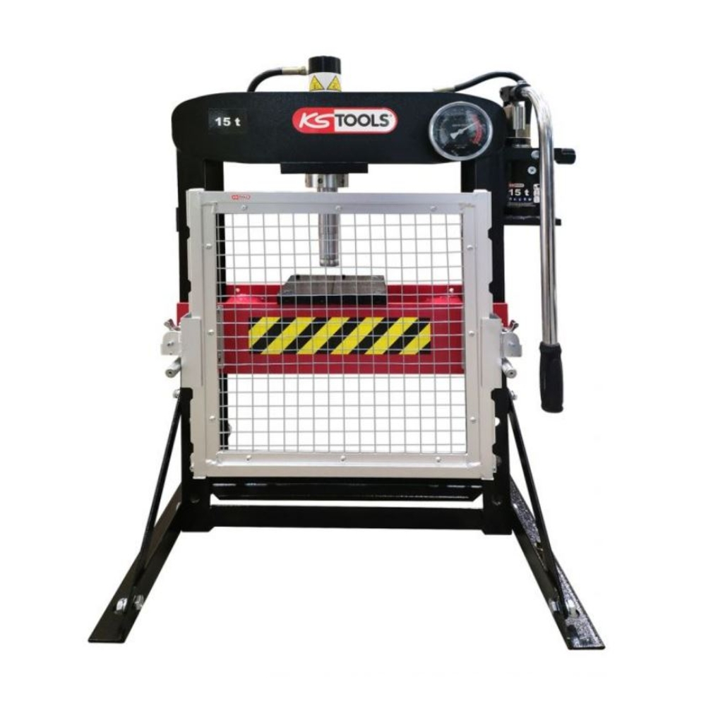 PRESSE HYDRAULIQUE D'ÉTABLI 15 T AVEC GRILLE KS TOOLS POMPE HYDRAULIQUE 2 VITESSES 160.0112 KS TOOLS - 160.0112