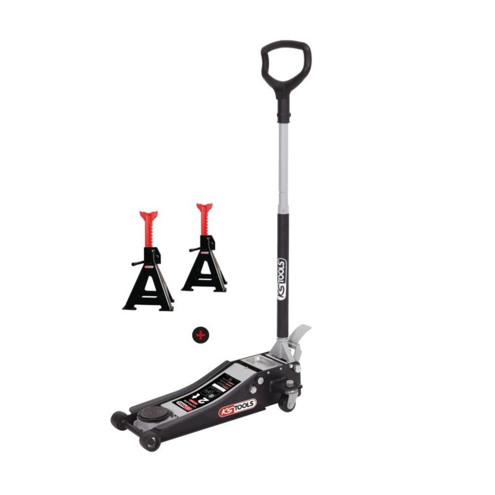 Lot d'un cric extra-bas acier ULTIMATE 2 t + Chandelles 2 t KS TOOLS - 161.0367-A2