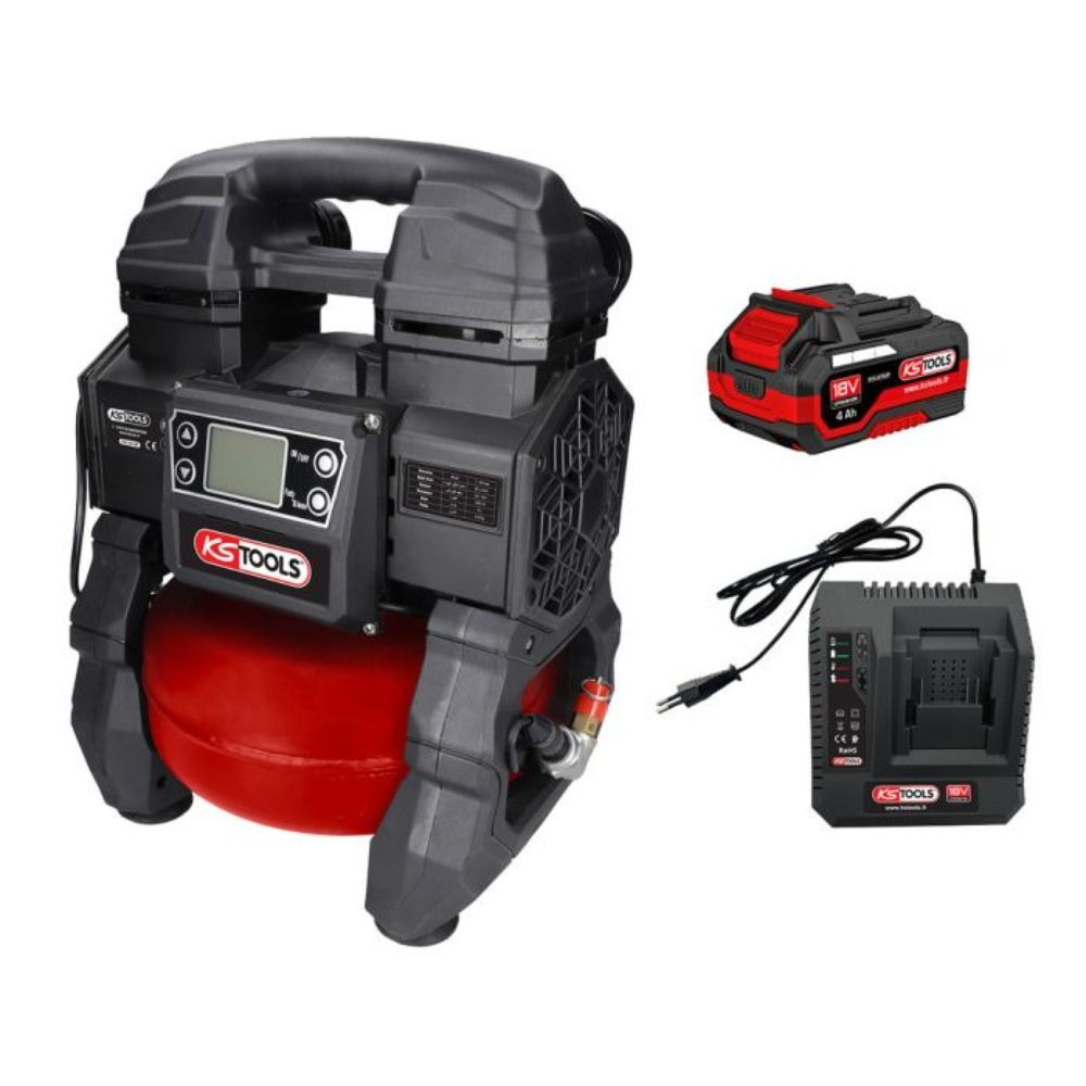 Compresseur portatif silencieux 5l sur batterie avec une batterie 4Ah + chargeur KS TOOLS - 165.0816F-A1