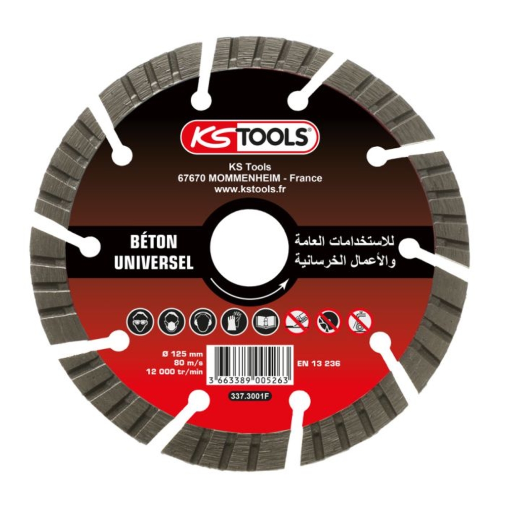 Disque diamant universel béton ABT diam. 125 mm alésage 22,23 mm KS TOOLS - 337.3001F
