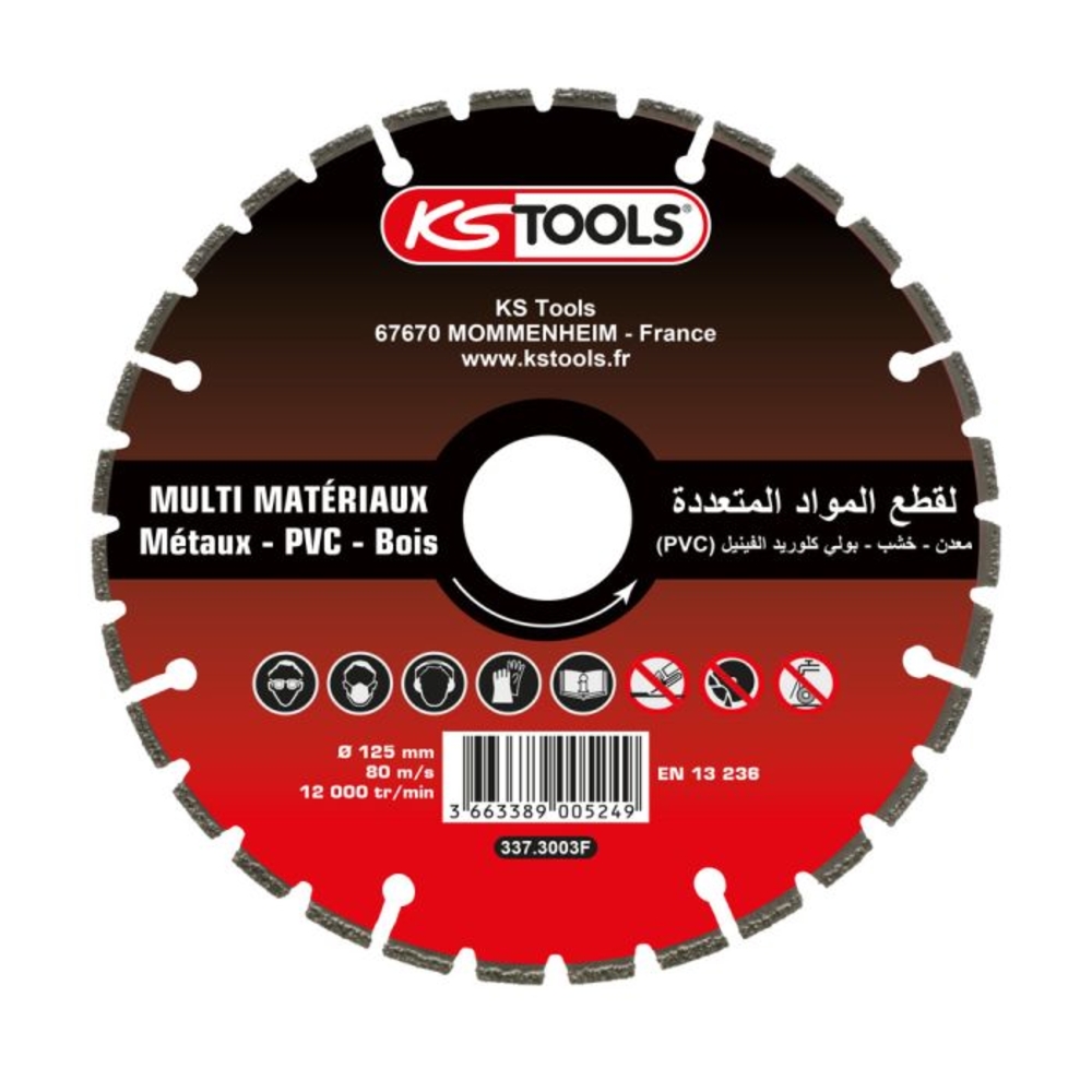Disque diamant métaux-pvc-bois AVR diam. 125 mm alésage 22,23 mm KS TOOLS - 337.3003F