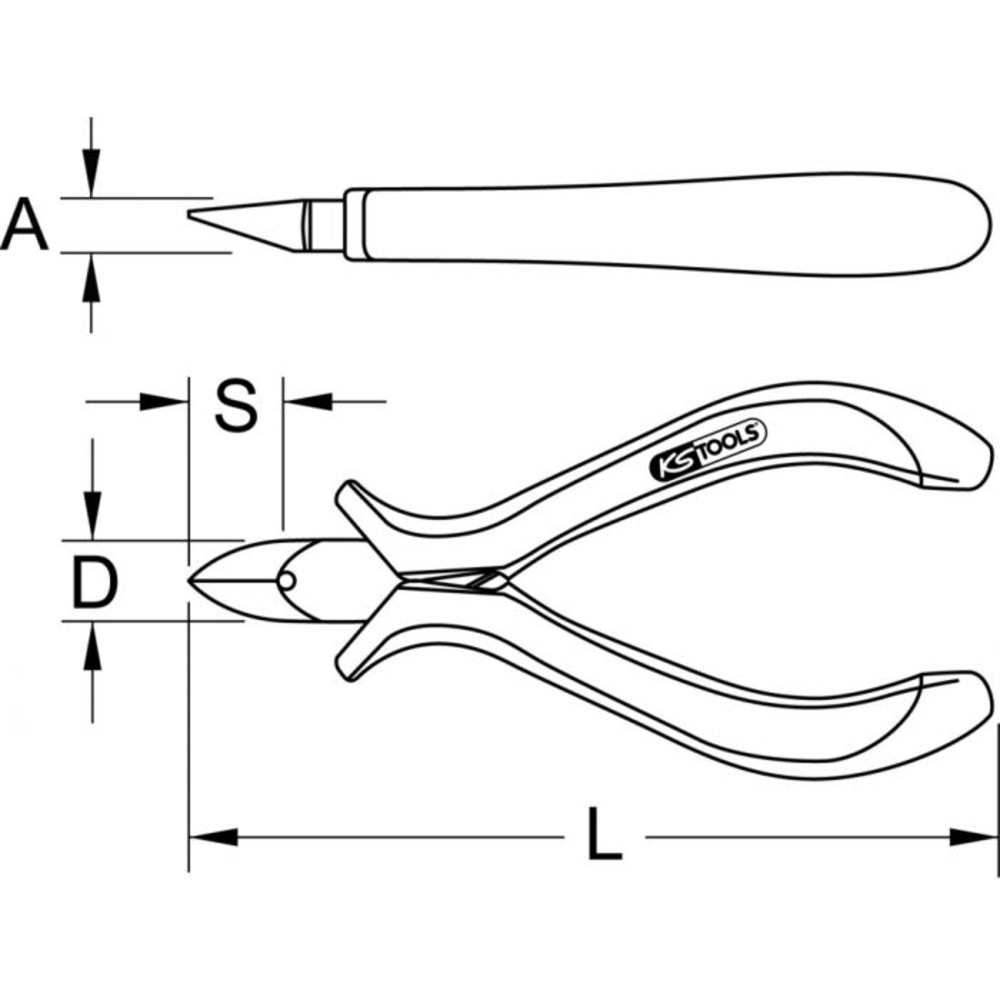 Pince électronique coupante frontale avec bec long et laerge finement biseauté, 125 mm KSTOOLS - 5007096