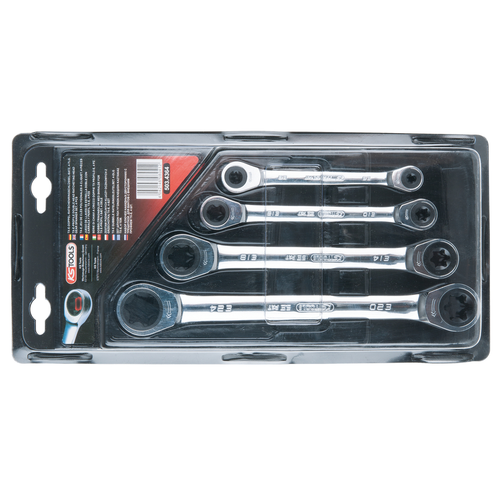 Jeu de 4 clés polygonales à cliquet TORX GEARplus KS TOOLS - 503.4364