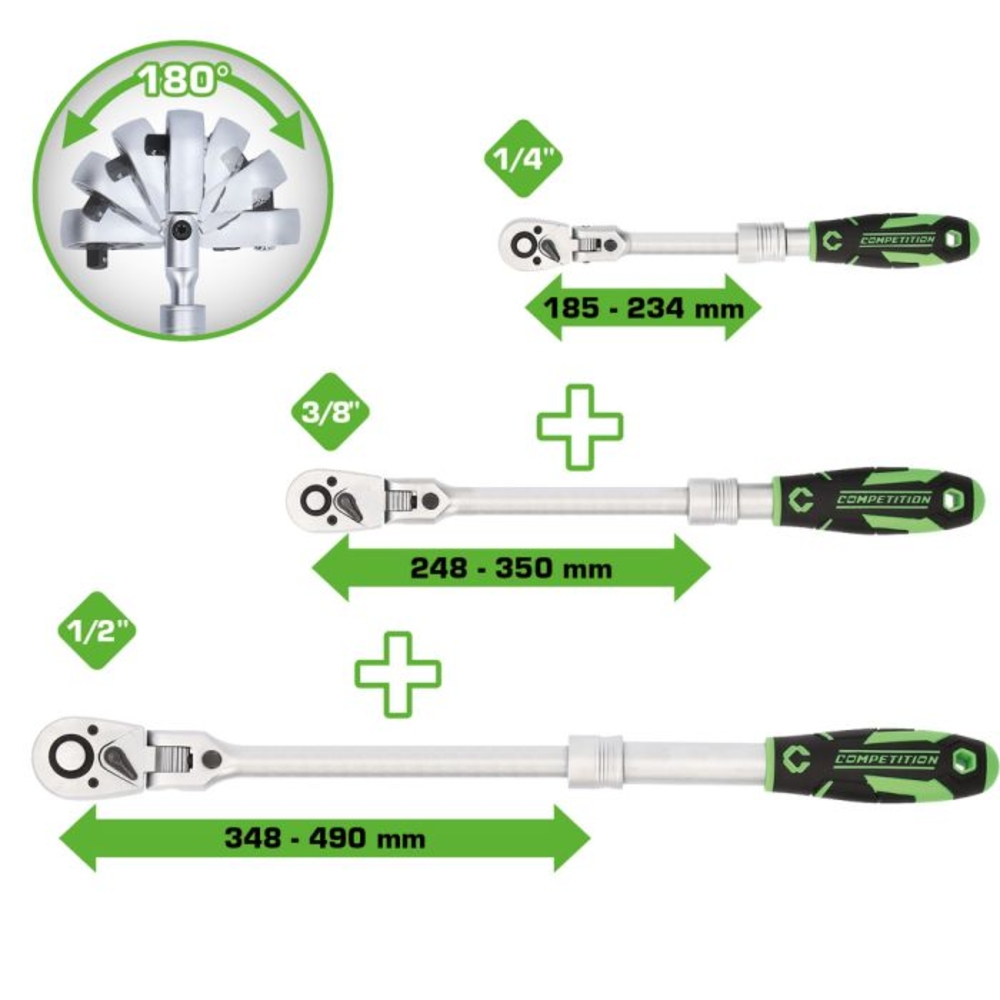 Jeu de cliquets télescopiques COMPETITION 3pcs 1/4"+3/8"+1/2" - KS TOOLS - 512.0103