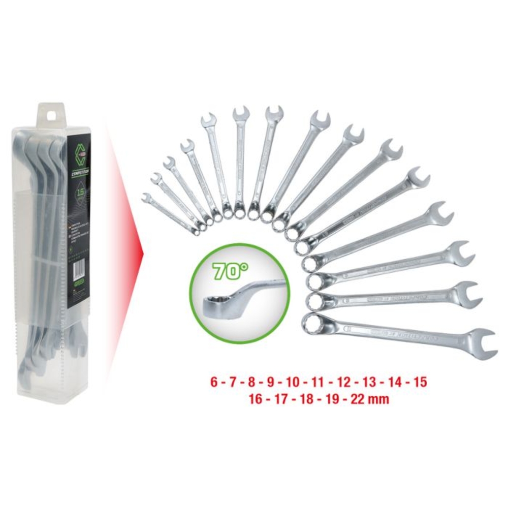 Jeu de clés mixtes contre-coudées COMPETITION 15 pcs - KS TOOLS - 512.0225