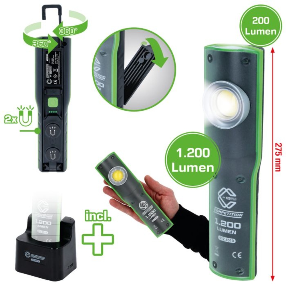 Lampe de travail COMPETITION à LED à variateur de lumière 1200 lumens avec chargeur - KS TOOLS - 512.4510